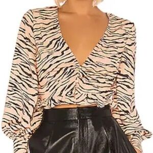 Finders Keepers Zebra Stripe V-Neck Blouse